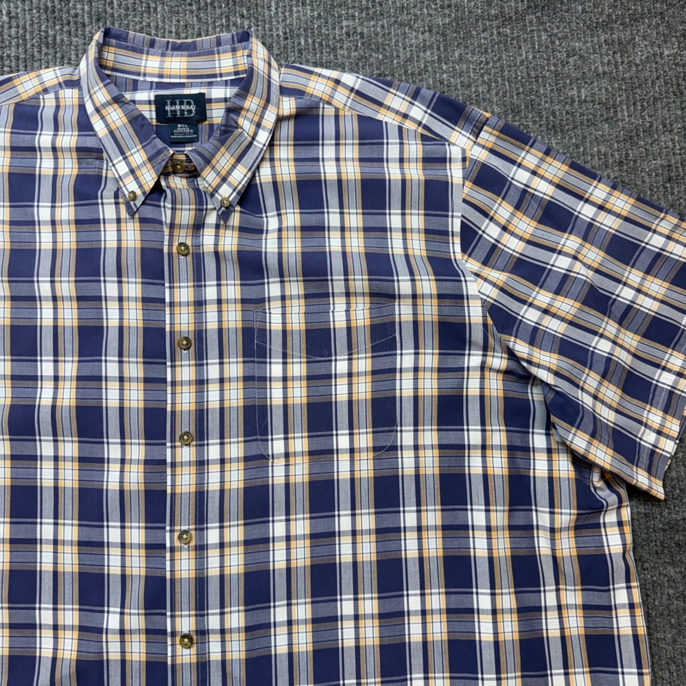 Harbor Bay Shirt Mens 3XL Navy Orange Plaid Short Sleeve‎ Button Down Big Tall